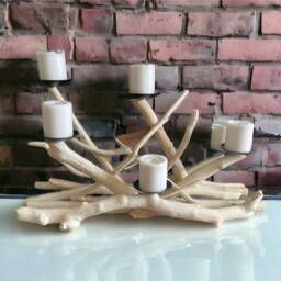 Driftwood 6 Cdls Candelabra, Coastal Candleholder, Organic Beach Decoration - thumbnail 3