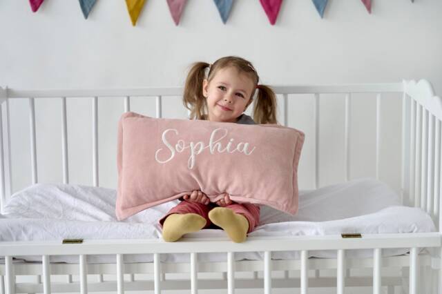 Personalised Pillow Case Girl, Velour Custom Name Pillowcase, Embroidered Pillow Case, Baby Pillow, Nursery Decor, Girl Gift - image 1