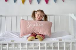 Personalised Pillow Case Girl, Velour Custom Name Pillowcase, Embroidered Pillow Case, Baby Pillow, Nursery Decor, Girl Gift - thumbnail 1