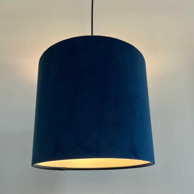Navy Blue Velvet Drum Lampshade, White Lining, Ceiling Or Lamp Shade - image 1