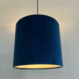 Navy Blue Velvet Drum Lampshade, White Lining, Ceiling Or Lamp Shade - thumbnail 1
