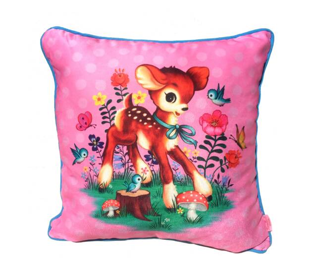 Vintage Deer Cushion Cover Kitsch Bambi Fawn, Retro 50's Style - image 1