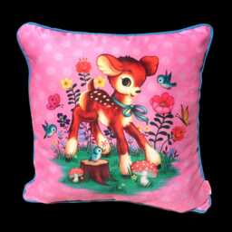 Vintage Deer Cushion Cover Kitsch Bambi Fawn, Retro 50's Style - thumbnail 2