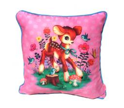 Vintage Deer Cushion Cover Kitsch Bambi Fawn, Retro 50's Style - thumbnail 1