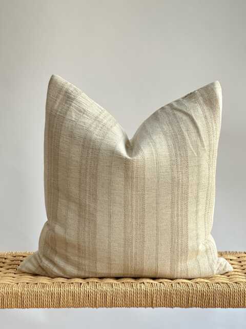 Handwoven Hmong Hemp Pillow Cover Beige Striped Lumbar - image 1