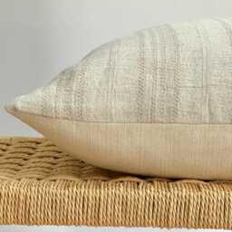 Handwoven Hmong Hemp Pillow Cover Beige Striped Lumbar - thumbnail 4