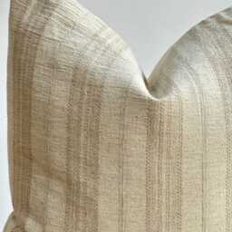 Handwoven Hmong Hemp Pillow Cover Beige Striped Lumbar - thumbnail 2
