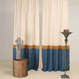 Linen Color Block Curtain Panels Semi-Sheer Rod Pocket Drapes - Set Of 2 - thumbnail 2