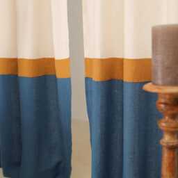 Linen Color Block Curtain Panels Semi-Sheer Rod Pocket Drapes - Set Of 2 - thumbnail 3