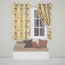 Cute Kawaii Kitchen Utensils & Chef Girl Seamless Pattern Beige Background Readymade Eyelet Ring Top Thermal 100% Blackout Curtains - thumbnail 1