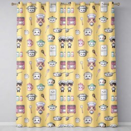 Cute Kawaii Kitchen Utensils & Chef Girl Seamless Pattern Beige Background Readymade Eyelet Ring Top Thermal 100% Blackout Curtains - thumbnail 2