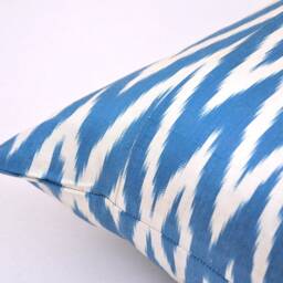 Blue Chevron Ikat Pillow Cover, Silk Cotton Cushion - 20x20 - thumbnail 3