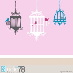 Bird Cages Vinyl Wall Decal - Modern French Decor Stickers - thumbnail 2