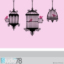 Bird Cages Vinyl Wall Decal - Modern French Decor Stickers - thumbnail 1