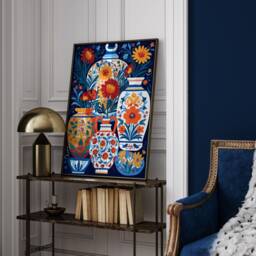 Mexican Talavera Pattern Wall Art - Mexico Print Decor Set Of Floral Vases Edition 2 - thumbnail 2