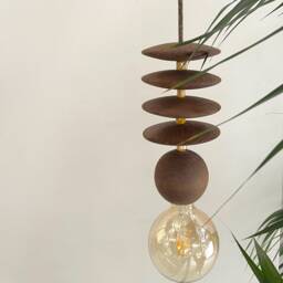 Wood Bead Chandelier Minimalist Wooden & Ceramic Pendant Light - thumbnail 2