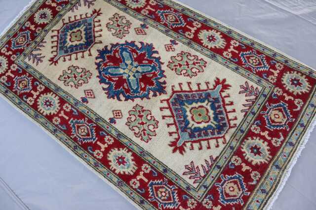 2'8x4'4 Ft Kazak Rug - Beige Caucasian Style Afghan Hand Knotted Wool Natural Dyes Rug Turkish Boho Geometric Oriental Bedroom - image 1