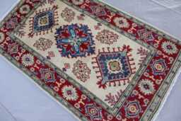 2'8x4'4 Ft Kazak Rug - Beige Caucasian Style Afghan Hand Knotted Wool Natural Dyes Rug Turkish Boho Geometric Oriental Bedroom - thumbnail 1