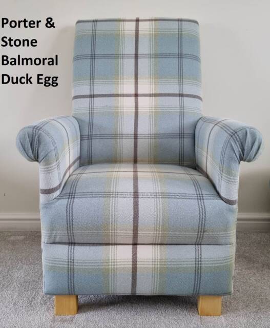 Handcrafted Tartan Check Adult Armchair Porter & Stone Balmoral Fabric Grey Blue Green Red Chair Gingham Accent Small Nursery Bedroom - image 1