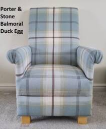 Handcrafted Tartan Check Adult Armchair Porter & Stone Balmoral Fabric Grey Blue Green Red Chair Gingham Accent Small Nursery Bedroom