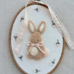 Custom Bunny Name Hoop - Handmade Needle Felt Wall Art Nursery Decor Personalized Baby Gift Embroidered Floral Keepsake - thumbnail 2