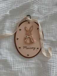 Custom Bunny Name Hoop - Handmade Needle Felt Wall Art Nursery Decor Personalized Baby Gift Embroidered Floral Keepsake - thumbnail 1