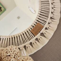 Large Macrame Mirror, Round Mirror Wall Hanging, Nursery Decor, Boho Hand Woven Housewarming Gift - thumbnail 4