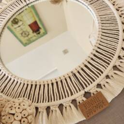 Large Macrame Mirror, Round Mirror Wall Hanging, Nursery Decor, Boho Hand Woven Housewarming Gift - thumbnail 2
