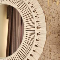Large Macrame Mirror, Round Mirror Wall Hanging, Nursery Decor, Boho Hand Woven Housewarming Gift - thumbnail 3