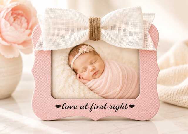 Love At First Sight Picture Frame, New Baby Girl Gift, Shower Newborn Keepsake, Nursery Gift - image 1