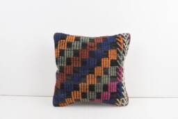 Vintage Turkish Kilim Pillow Cover Handwoven Wool Cushion, 16x16 - thumbnail 1