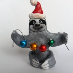 Handmade Polymer Clay Santa Sloth Christmas Ornament - Jingle Bells - thumbnail 2