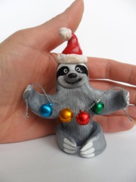 Handmade Polymer Clay Santa Sloth Christmas Ornament - Jingle Bells - thumbnail 1