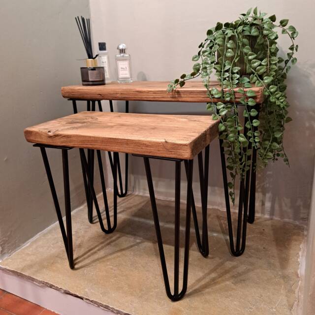 Rustic Nest Of Tables - Side Set Of Reclaimed Haripin - image 1