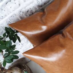 Camel & Gray Faux Leather Pillow Cover Modern Scandinavian Decor - thumbnail 2