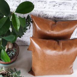 Camel & Gray Faux Leather Pillow Cover Modern Scandinavian Decor - thumbnail 4