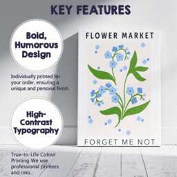 Minimalist Forget Me Not Blue Wildflower Botanical Illustration Canvas Wall Art Print Decor Picture Ready To Hang - thumbnail 2