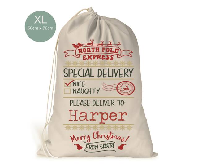 Personalised Xl Drawstring Christmas Sack/stocking North Pole Express Special Delivery Xmas Present Sack Gift Bag - image 1