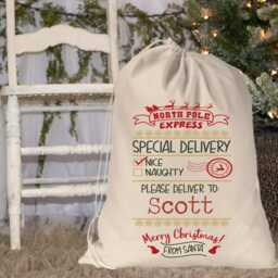 Personalised Xl Drawstring Christmas Sack/stocking North Pole Express Special Delivery Xmas Present Sack Gift Bag - thumbnail 2
