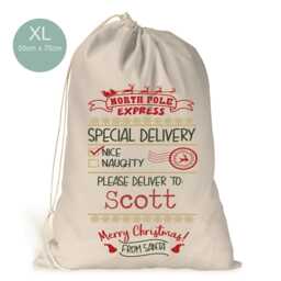 Personalised Xl Drawstring Christmas Sack/stocking North Pole Express Special Delivery Xmas Present Sack Gift Bag - thumbnail 3