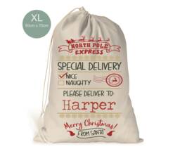 Personalised Xl Drawstring Christmas Sack/stocking North Pole Express Special Delivery Xmas Present Sack Gift Bag - thumbnail 1