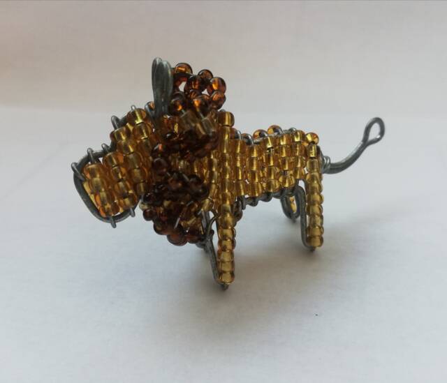 Wire Lion Beaded Keychain - image 1