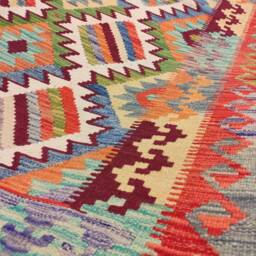 Multicolour Kilim Rug, Handmade Artisan Afghan Turkish Aztec Sheep Wool Rug 202x146 cm - thumbnail 4