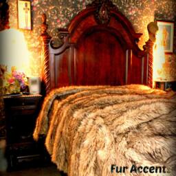 Faux Fur Bedspread - Light Wolf, Golden Brown Throw Blanket - thumbnail 1