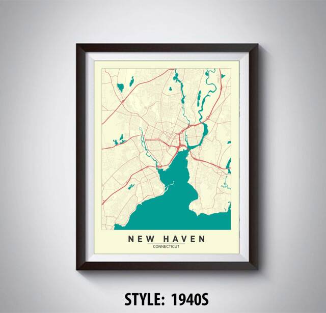New Haven Ct Map Print Vintage Style Wall Art - image 1