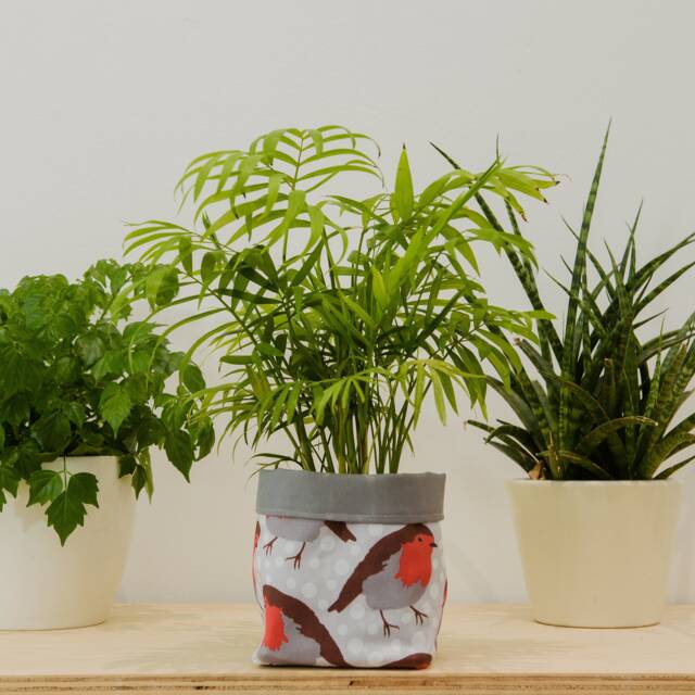 Robin Print Fabric Plant Pot - Waterproof Textile Storage Basket - image 1