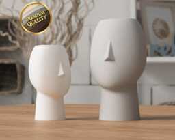 Abstract Face Vase - Modern Sculpture 3D Printed Home Decor Decorative Art - thumbnail 1