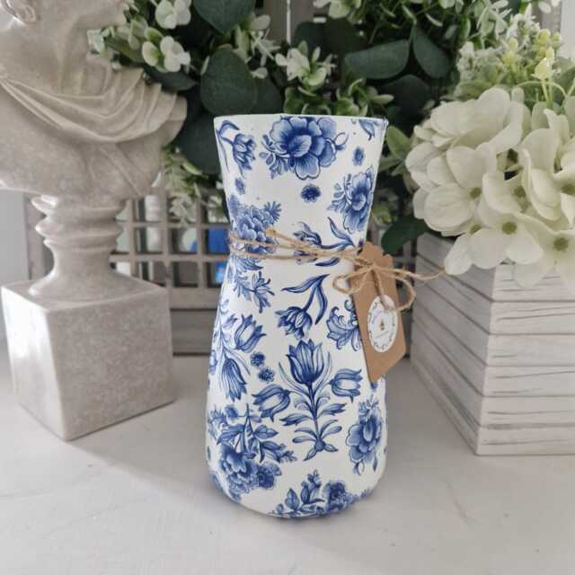 Beautiful Blue Floral Toile Decoupaged Glass Vase.other Colours Available - image 1