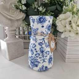 Beautiful Blue Floral Toile Decoupaged Glass Vase.other Colours Available - thumbnail 1
