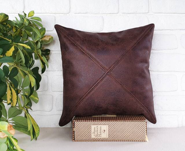 Zen Brown Vegan Leather Pillow Cover Modern Triangle Design - image 1